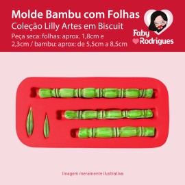 Molde de silicone Bambu com Folhas - Lilly Artes em Biscuit