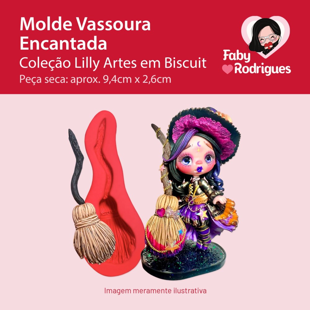 Molde de silicone Vassoura Encantada - Lilly Artes em Biscuit