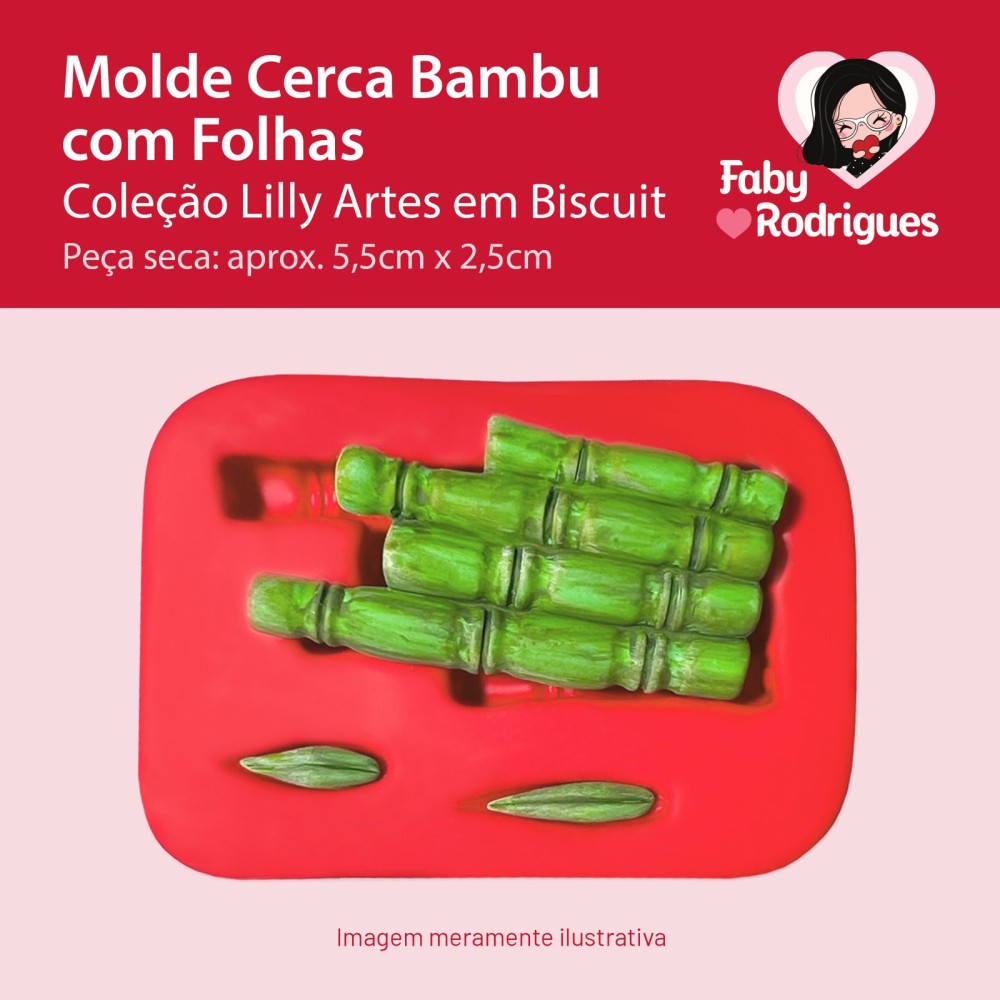 Molde de silicone Cerca Bambu com Folhas - Lilly Artes em Biscuit