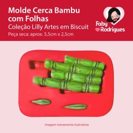 Molde de silicone Cerca Bambu com Folhas - Lilly Artes em Biscuit