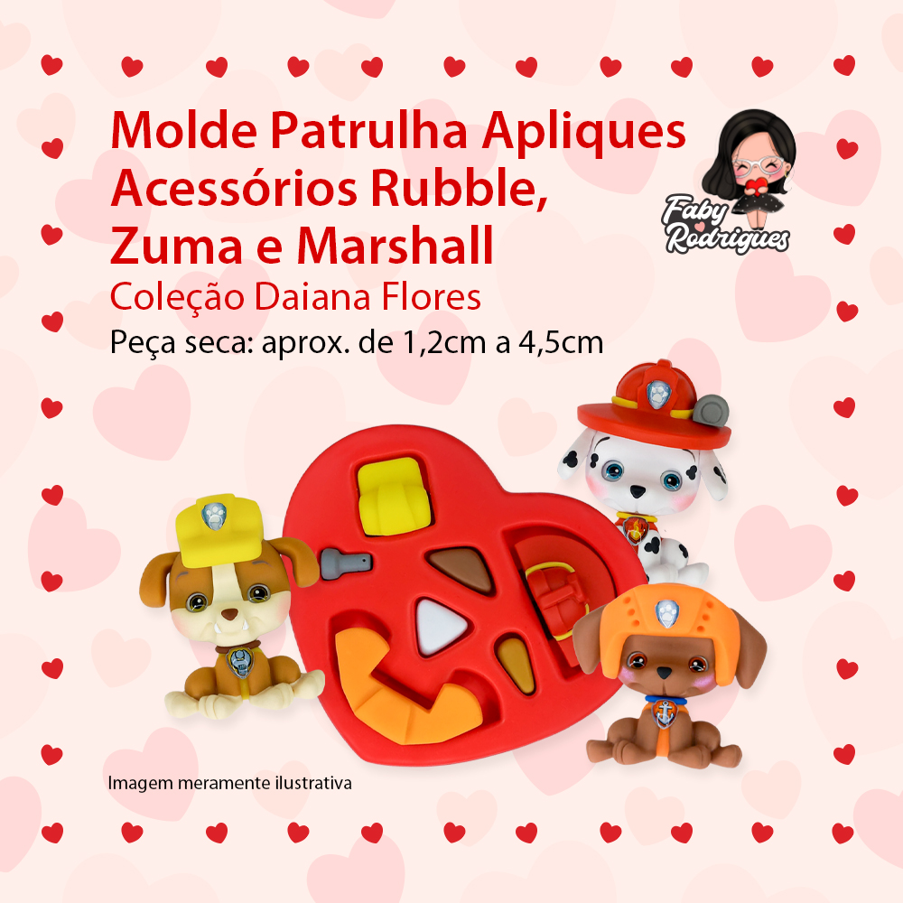 Molde de silicone Patrulha Apliques Acessórios Rubble, Zuma e Marshall - Daiana Flores