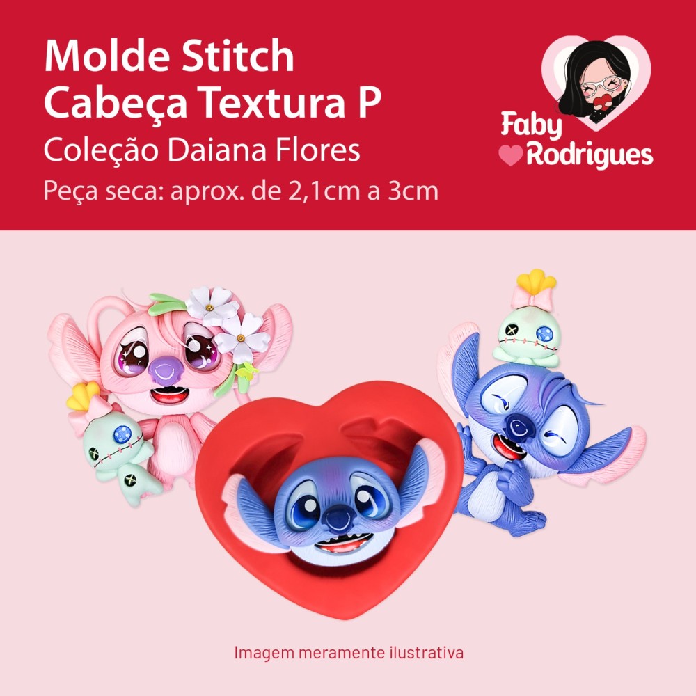 Molde de Silicone Stitch Cabeça Textura P - Daiana Flores