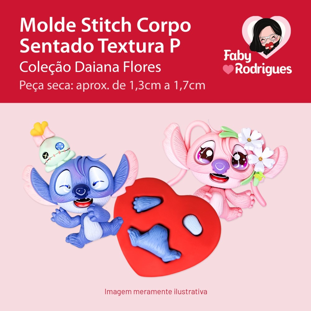 Molde de Silicone Stitch Corpo Sentado Textura P - Daiana Flores