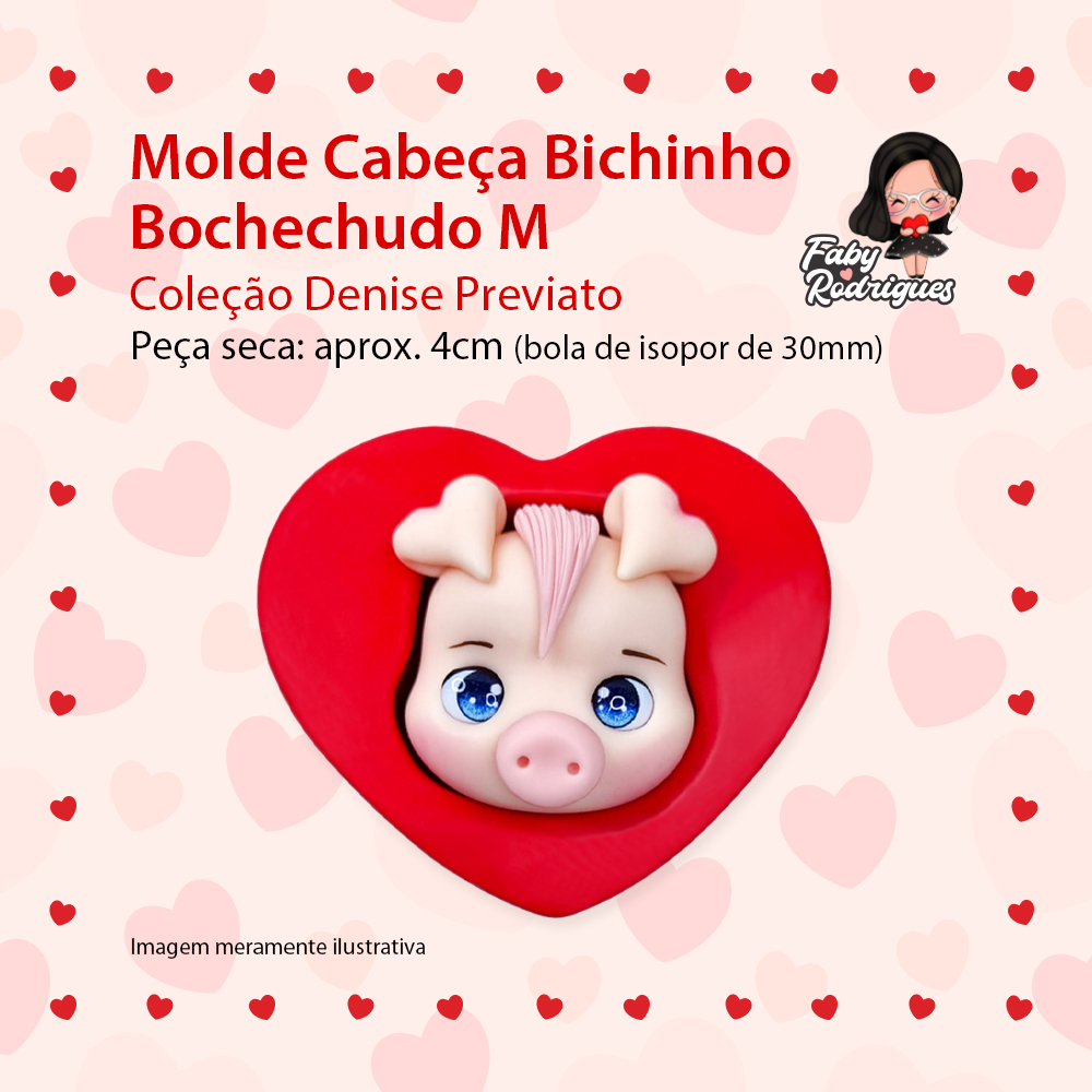 Molde de silicone Cabeça Bichinho Bochechudo M - Denise Previato