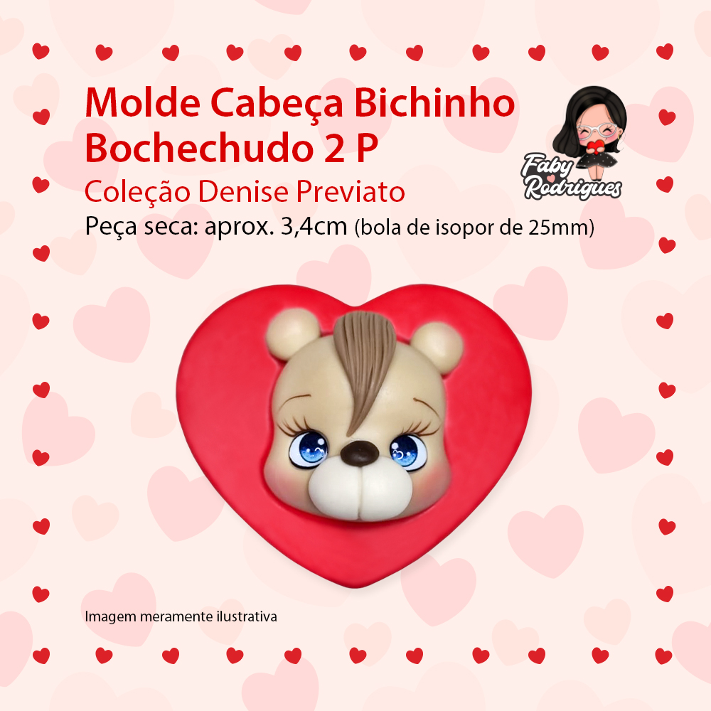 Molde de silicone Cabeça Bichinho Bochechudo 2 P - Denise Previato