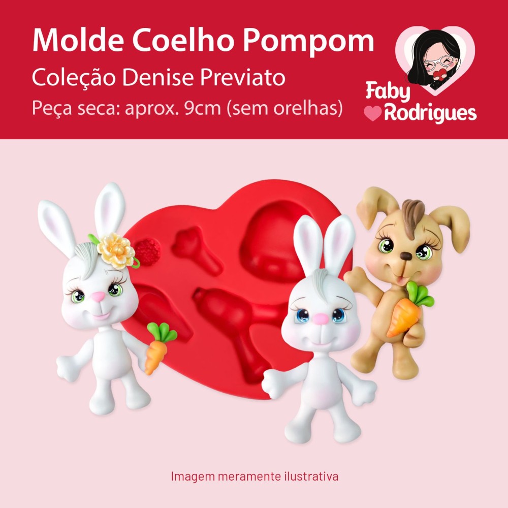 Molde de silicone Coelho Pompom - Denise Previato