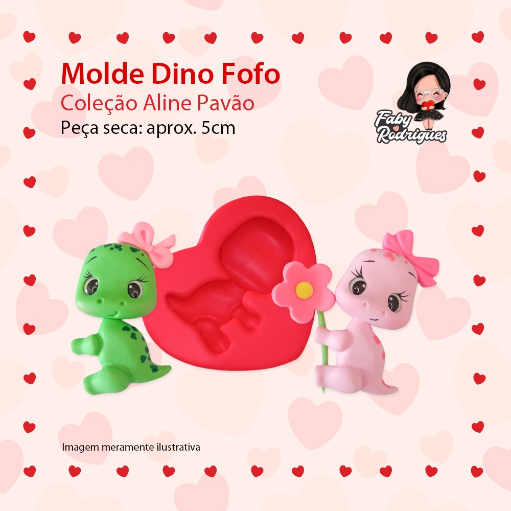 Molde de silicone Dino Fofo - Aline Pavão