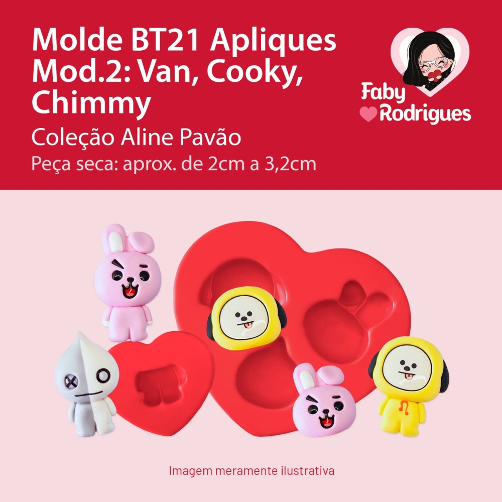 Molde de Silicone BT21 Apliques Mod2: Van, Cooky, Chimmy - Aline Pavão