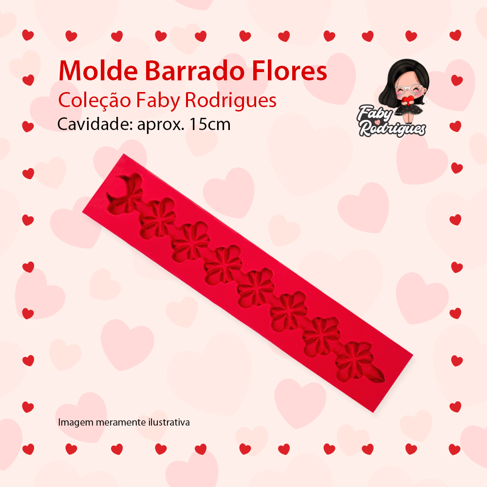 Molde De Silicone  Barrado Flores - FABY RODRIGUES