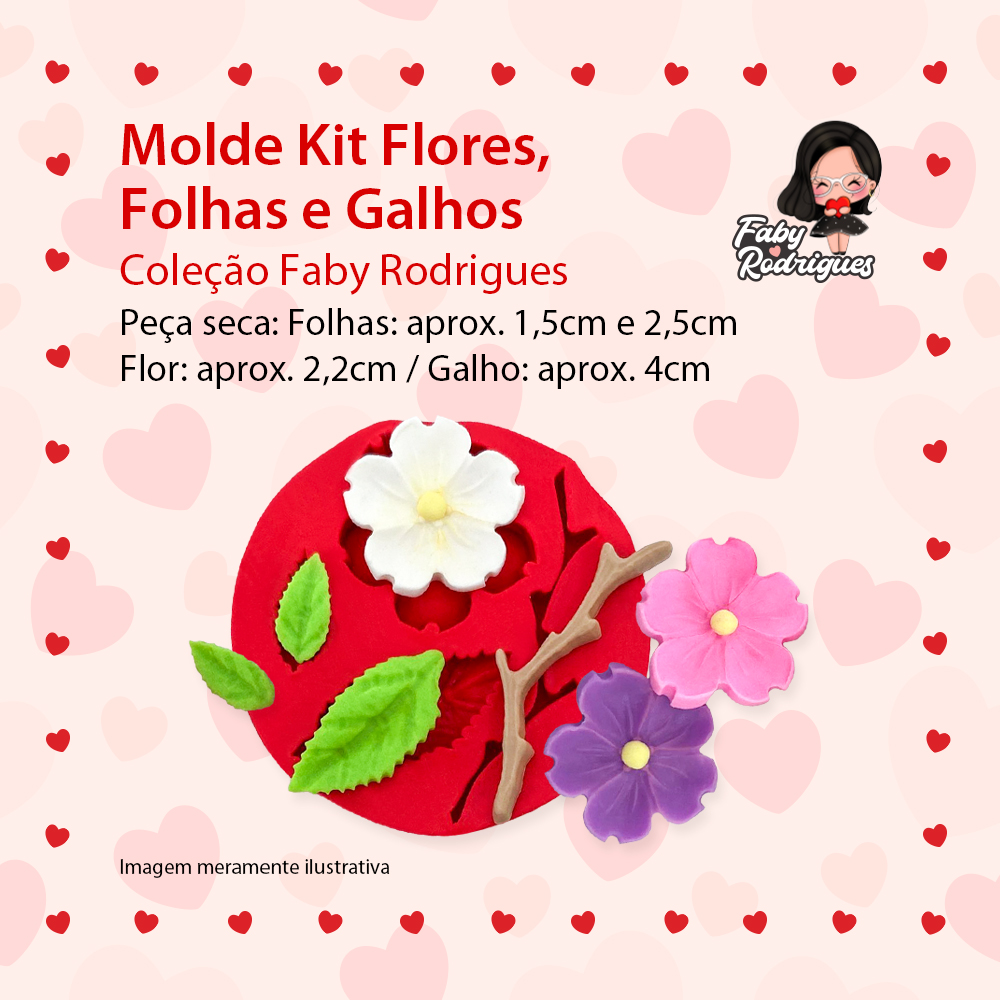 Molde De Silicone Kit Flores, Folhas e Galhos - FABY RODRIGUES