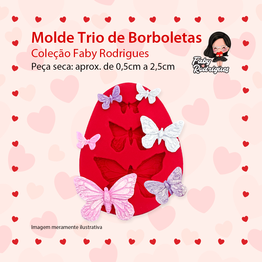 Molde De Silicone Trio de Borboletas - FABY RODRIGUES