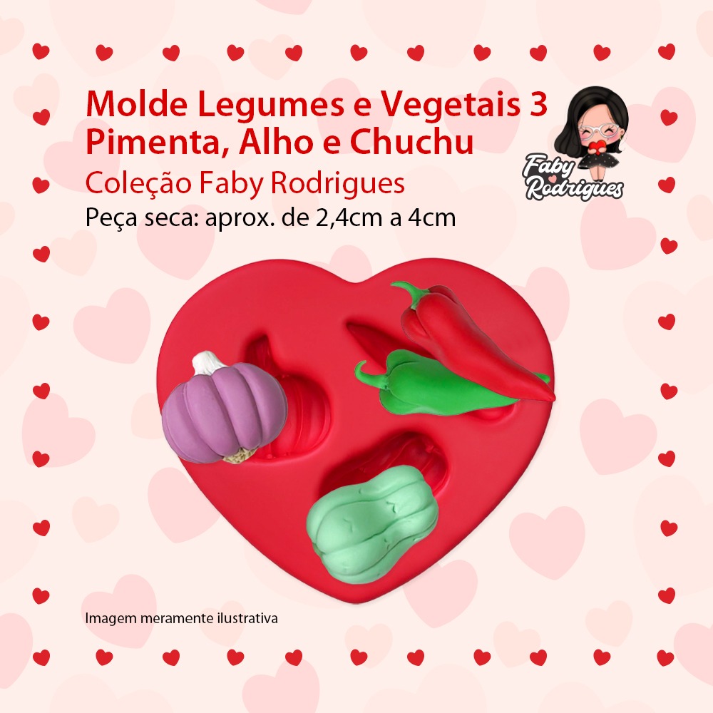 Molde de silicone Legumes e Vegetais 3 - Pimenta, Alho e Chuchu Faby Rodrigues