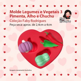 Molde de silicone Legumes e Vegetais 3 - Pimenta, Alho e Chuchu Faby Rodrigues