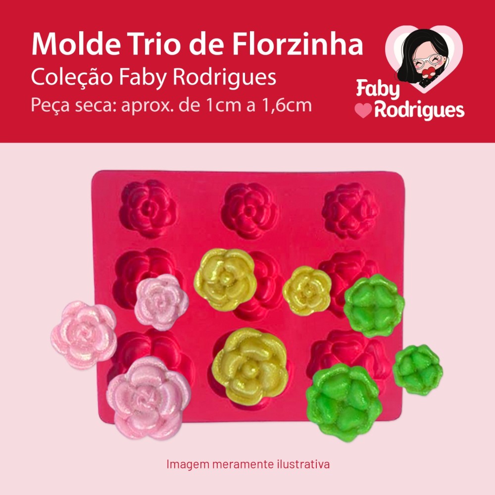 Molde de Silicone Trio de Florzinha - Faby Rodrigues