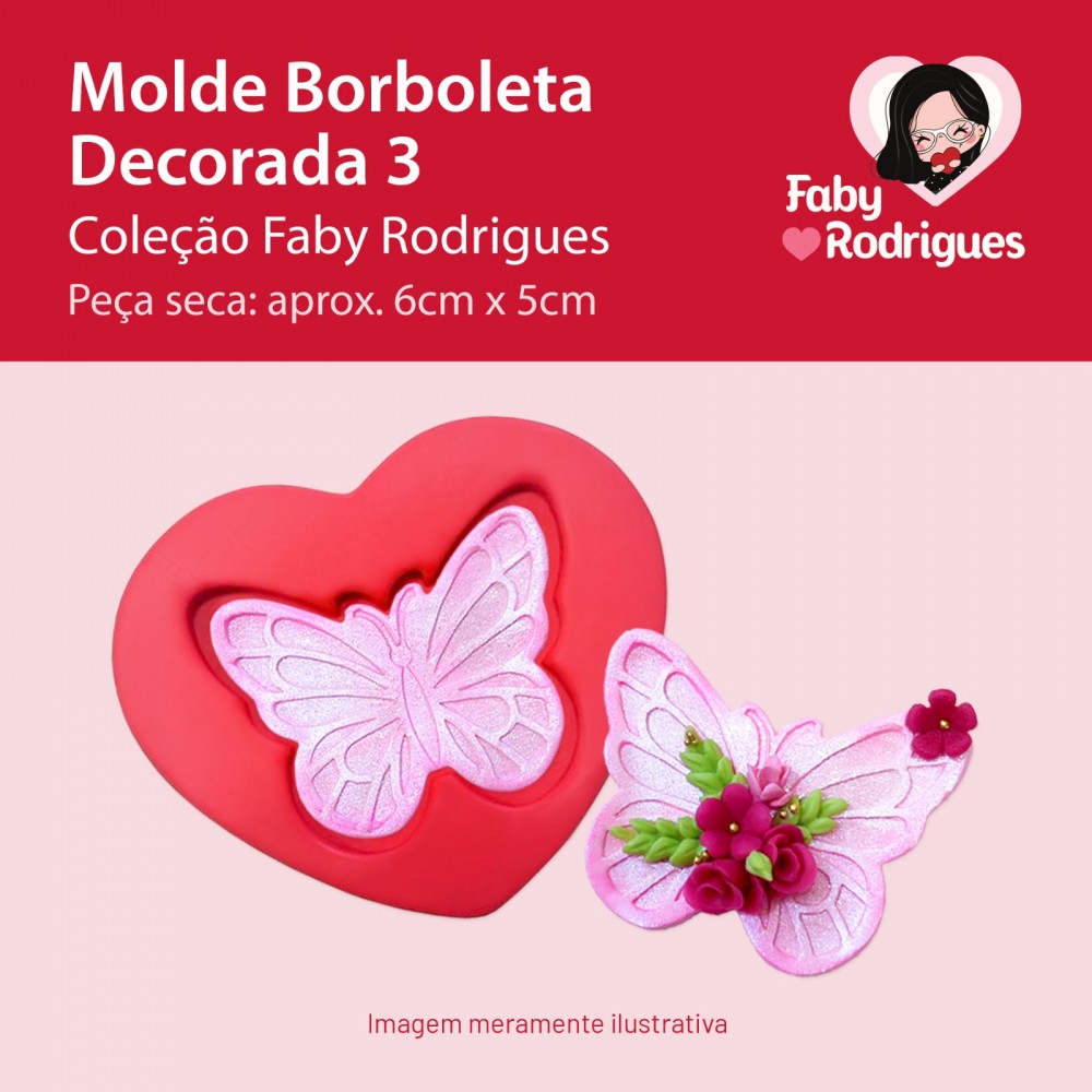 Molde de Silicone Borboleta Decorada 3 - Faby Rodrigues