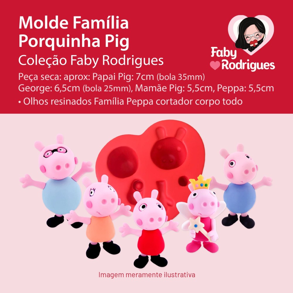 Molde de Silicone Familia Porquinha Pig - Faby Rodrigues