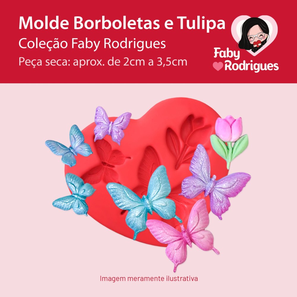 Molde de Silicone Borboletas e Tulipa - Faby Rodrigues